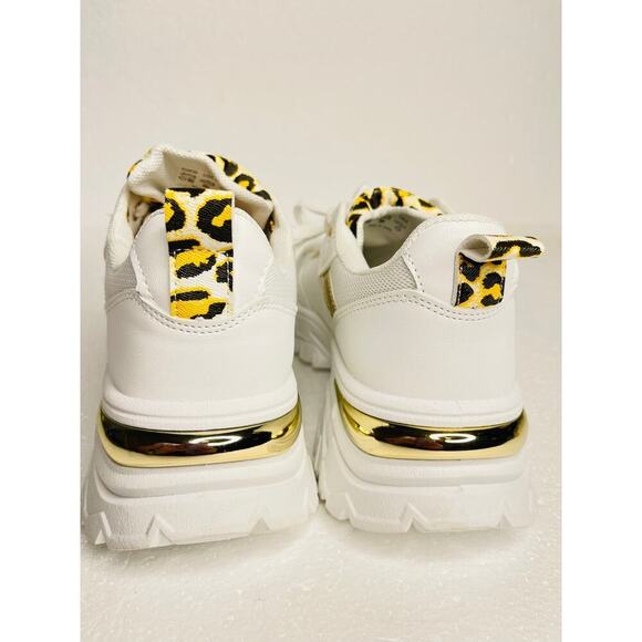 Cavalli class womens Chunky sneakers size 39 white/gold/leopard New - Picture 9 of 9